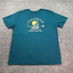 Nautica Shirt Mens XXL 2XL Blue Green Yacht Club Always Ready To Sail *